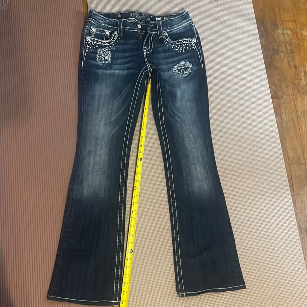 Miss Me Blue Flare Wide Leg Jeans with Decorative Stitching